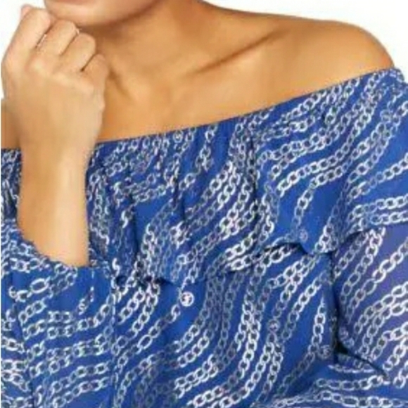 Michael Kors  Foil Chain Ruffle Off The Shoulder - Picture 5 of 10